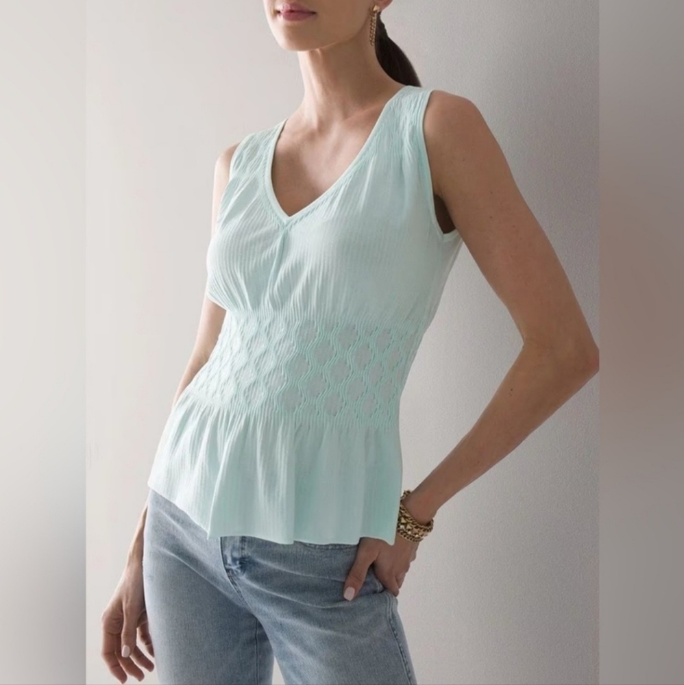 White House Black Market Peplum Top Sea Breeze Women's Size Medium Stretch